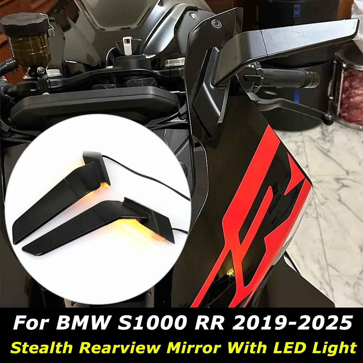 Motorcycle Rearview Rear View Side Mirrors With LED Light For BMW S1000RR S1000 RR S 1000 RR 2019 2020 2021 2022 2023 2024 2025