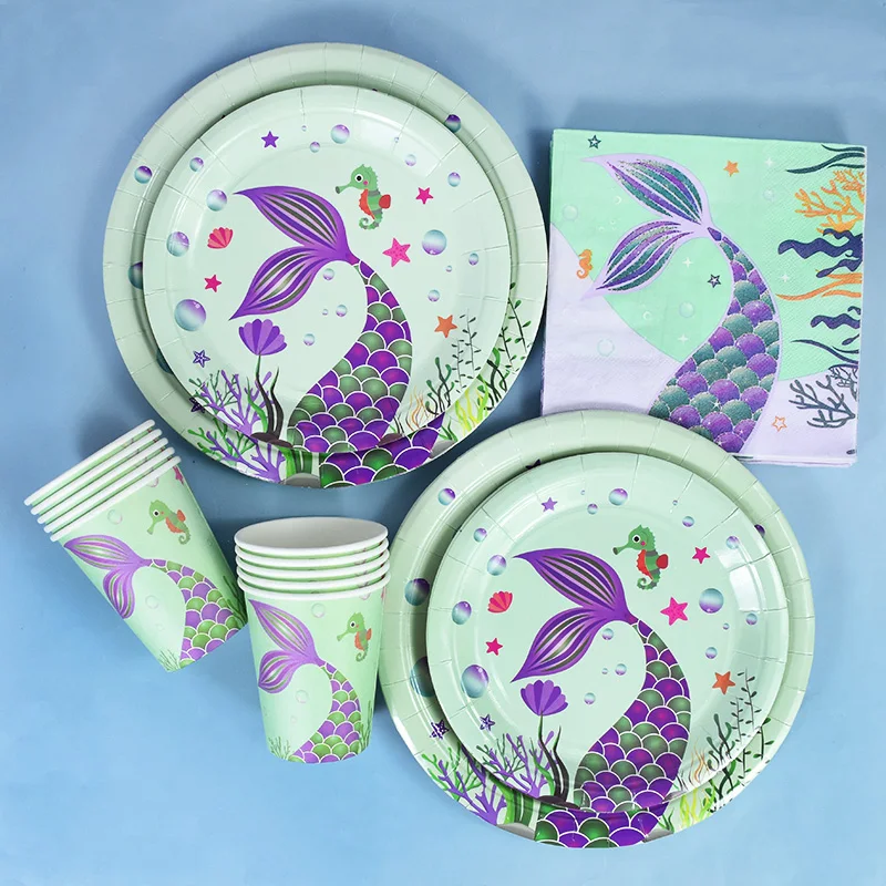 

Mermaid Disposable Tableware Paper Plate Cup Napkin Girls Birthday Tableware Decoration Mermaid Theme Party Baby Shower Supplies