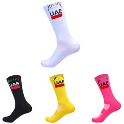 4 Colors New 2025 Cycling UAE Team Socks Men Women Spring Autumn Quick Dry Mid-calf Football Socks Sports Running Bike Socks