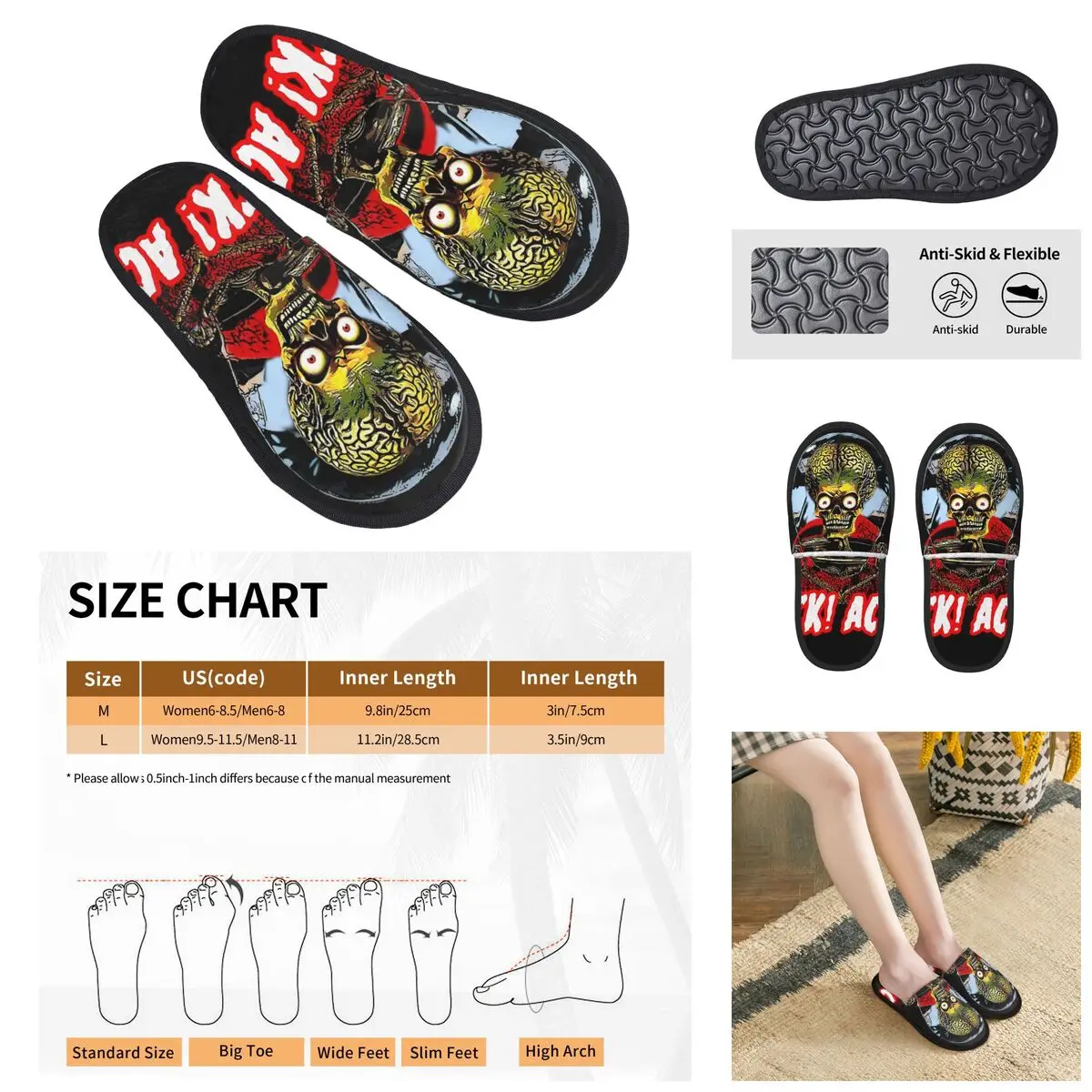 Ack Mars Attacks Men Women Furry slippers,Cosy printing pantoufle homme Home slippers