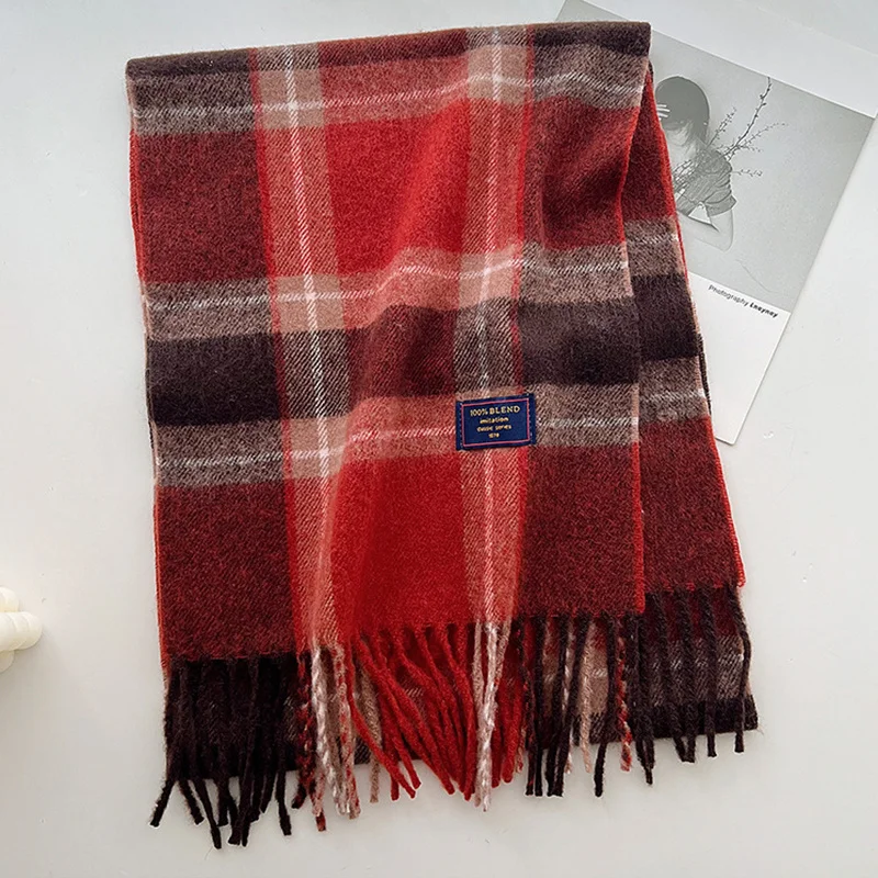 Christmas New Year\'s Gift Winter Keepwarm Scarf Fashion Lady Cold-proof Shawl Cashmere-like Plaid Scarf 2024 New