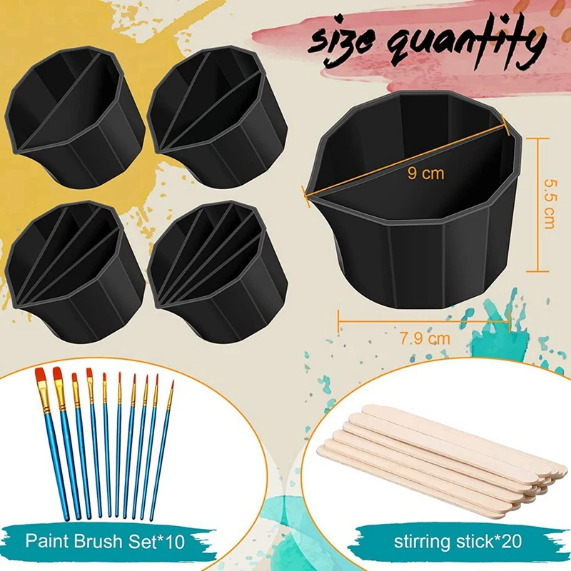 Reutilizável Silicone Split Cup para Pintura, Pintura a óleo DIY Suprimentos, Copos de resina, 4Pcs