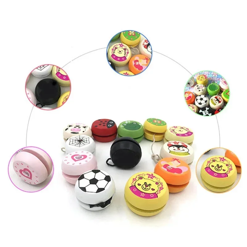 Children Cartoon Animal Prints Wooden Yoyo Toys Ladybug Toys Kids Yo-Yo Creative Yo Yo Toys for Children Funny Gift Yoyo Ball