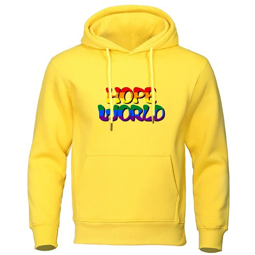 Men's HIP HOP Hoodies Crew Neck Oversized Hope World Print Sweatshirt Fleece Hoodie Male Clothing Pullover Tops