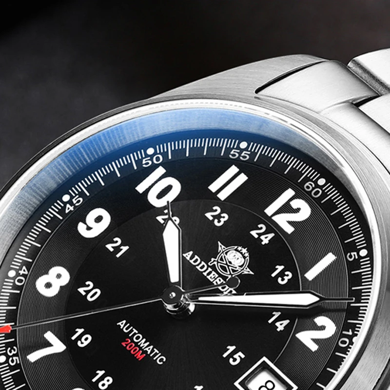 ADDIESDIVE Classic Automatic Mechanical Men's Watches 8215 Movement Black/White Dial Wristwatch 20Bar Dive Luminous AD2525 Watch