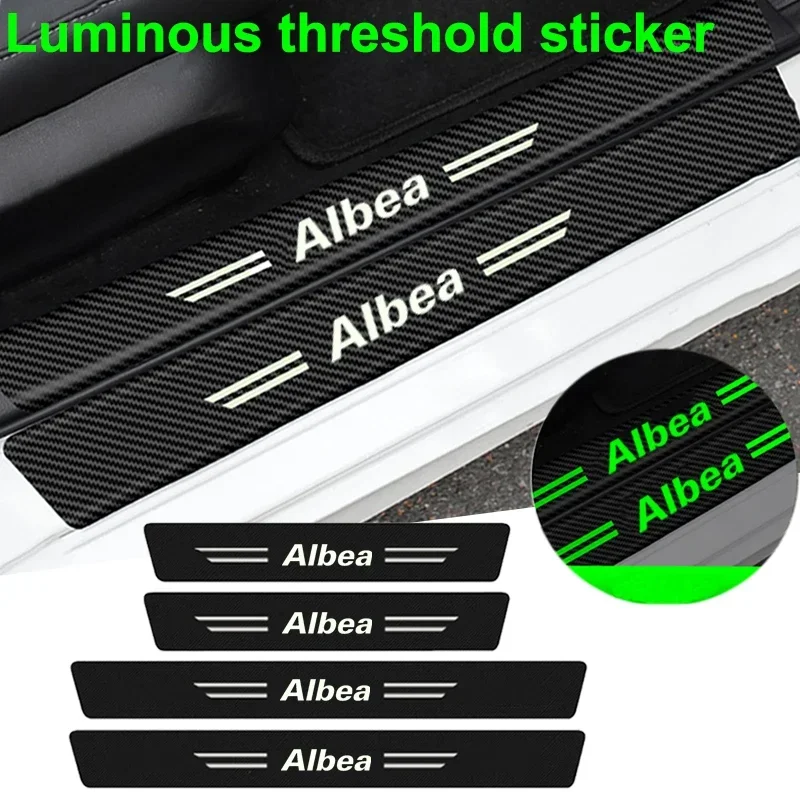 Luminous Car Sill Scuff Plate Decals for Fiat Albea Logo Carbon Fiber Door Threshold Protector Stickers Trunk Pedal Guards Strip