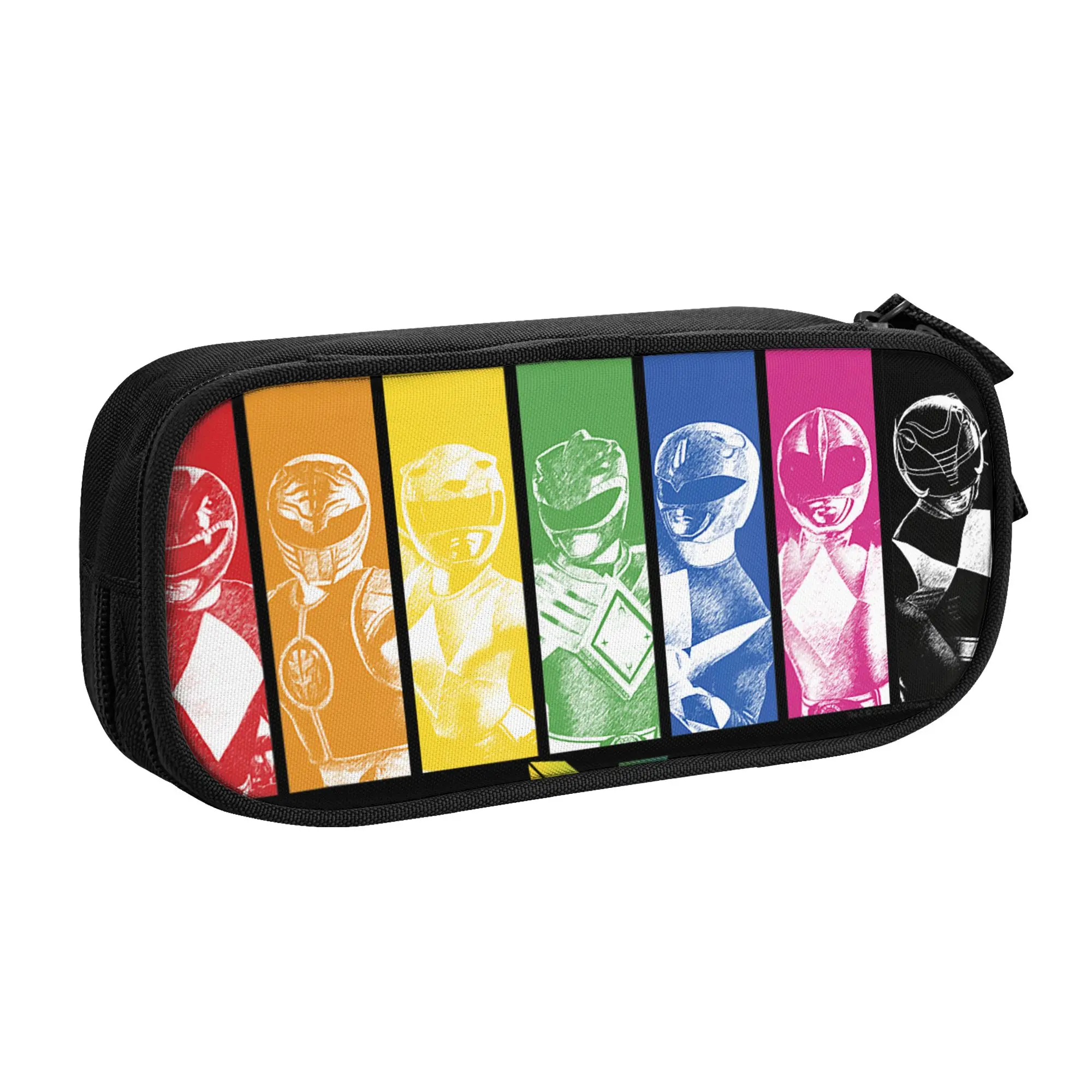Large Capacity Bags for Child Cartoon Power Rangers Retro Distressed Rainbow Character Panels  Handheld Study Bag