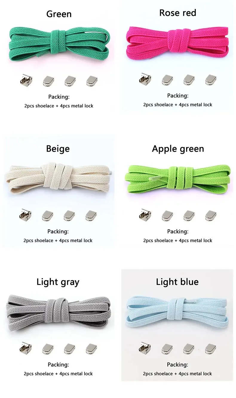 1 Paar flache Schnürsenkel für Turnschuhe, elastische Schnürsenkel ohne Krawatten, drücken Sie die Metallverschluss, Lazy Shoes, Spitze, Gummiband-Zubehör – Detail 10