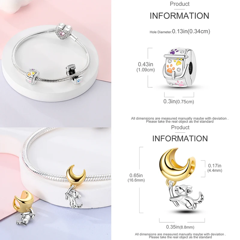 925 Sterling Silber Hund Katze Pfotenabdruck Charm Perlen Glücksbringer Katze Haustierliebhaber Herz DIY Armband Halskette Geschenk für Frauen Mädchen – Detail 17