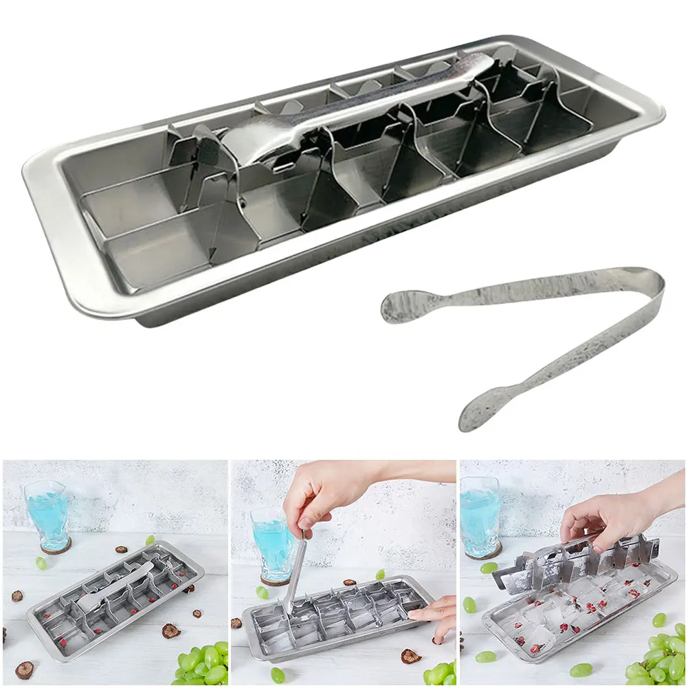 

Stainless Steel Ice Cubes Tray with Easy Release Handle Metal Ice Cubes Tray Ice Cubes Mold for Kitchen & Bar