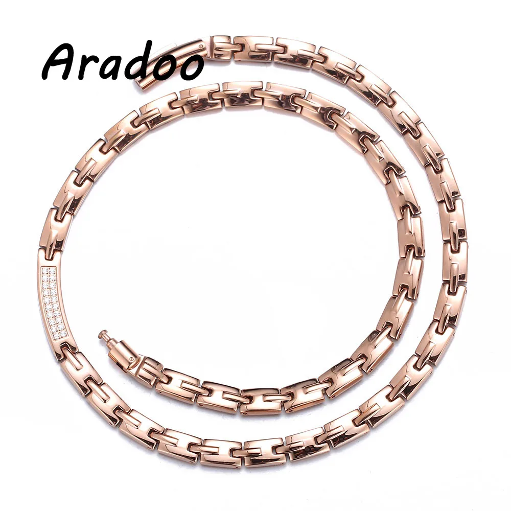 

Luxury Titanium Steel Necklace Micro-inlaid Zircon Hematite Negative Ion Germanium Energy Collar