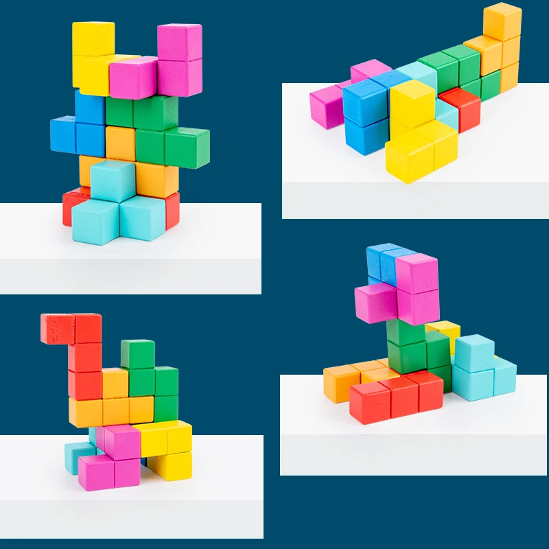 Giocattolo cubo di Rubik 3D per bambini in legno, gioco master di costruzione, puzzle creativo di blocchi di costruzione, formazione di pensiero