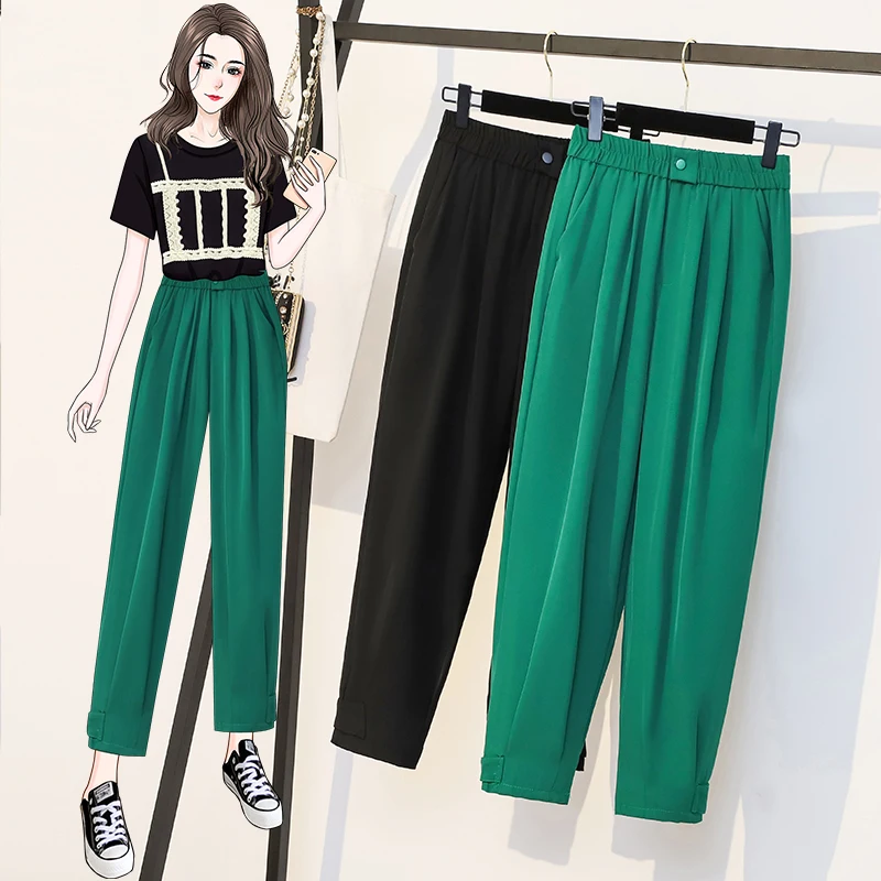 

Large women's trousers 2022 trendy women's summer new fat sister Korean thin loose radish Harlan leisure wide leg pants