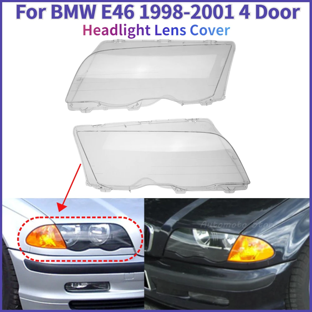

1Pair Car Headlight Glass Cover Clear 4 Door Automobile Headlamp Head Light Lens Covers for BMW E46 4DR 3-Series 1998-2001
