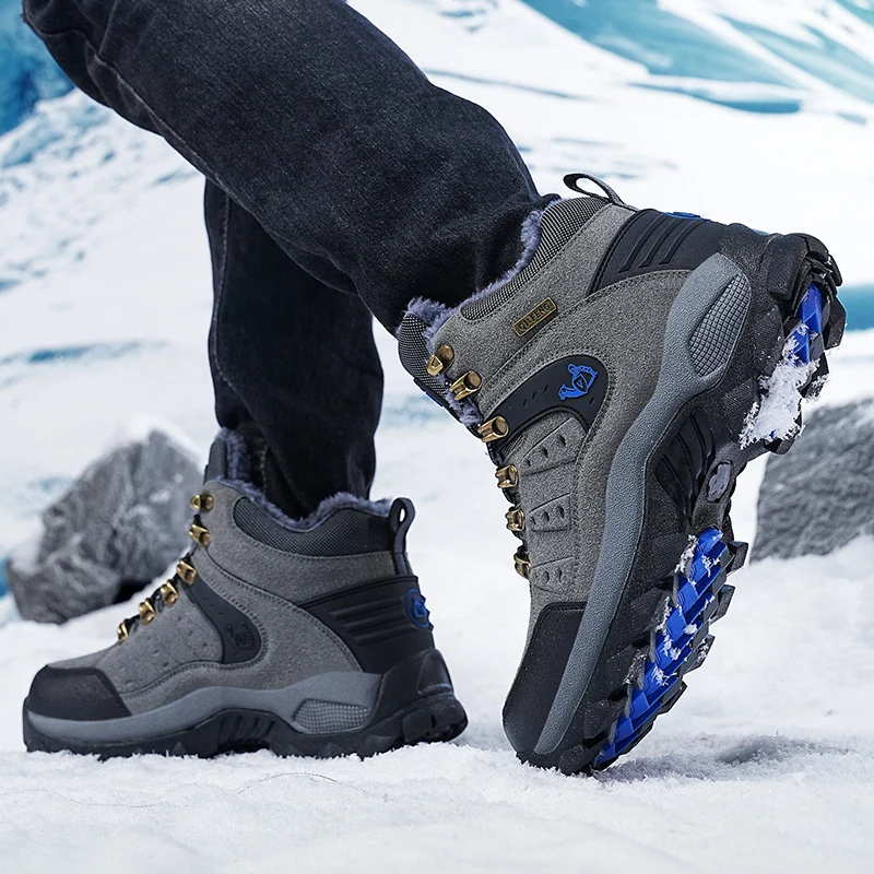 겨울 스노우 부츠 여성 하이탑 아웃도어 따뜻한 두꺼운 밑창 단색 아웃도어 신발 남성 내마모성 캐주얼 앵클 부츠 남성용