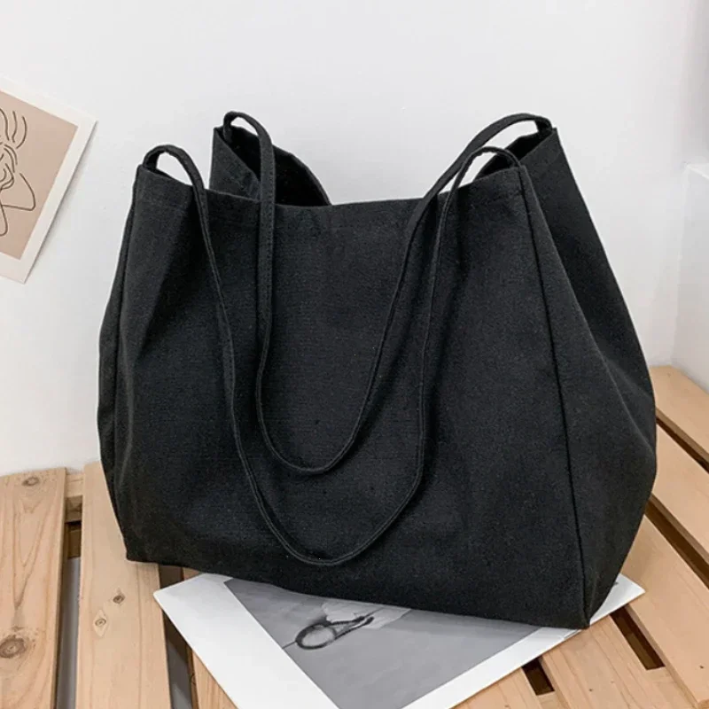 Casual Large Capacity Canvas Shopper Totes High Quality Eco Reusable Grocery Handbag for Women Travel Shoulder Bags Daily Pouch