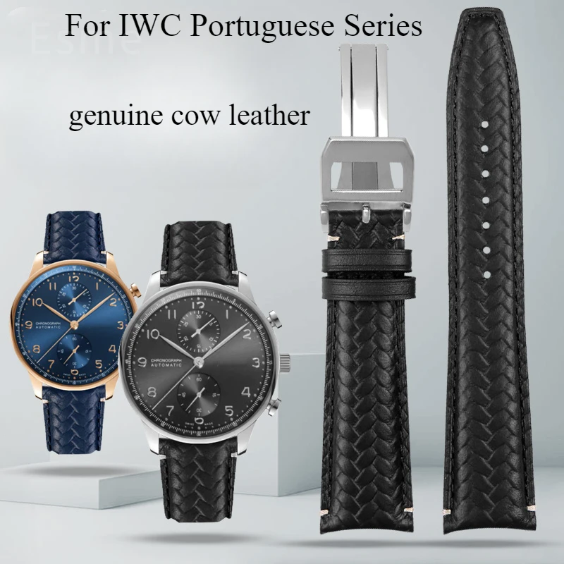 For IWC Portuguese Series IW503312 IW500713 IW371614 Elastic Waterproof Sweatproof Woven Genuine Cowhide Watchbands 20 22mm