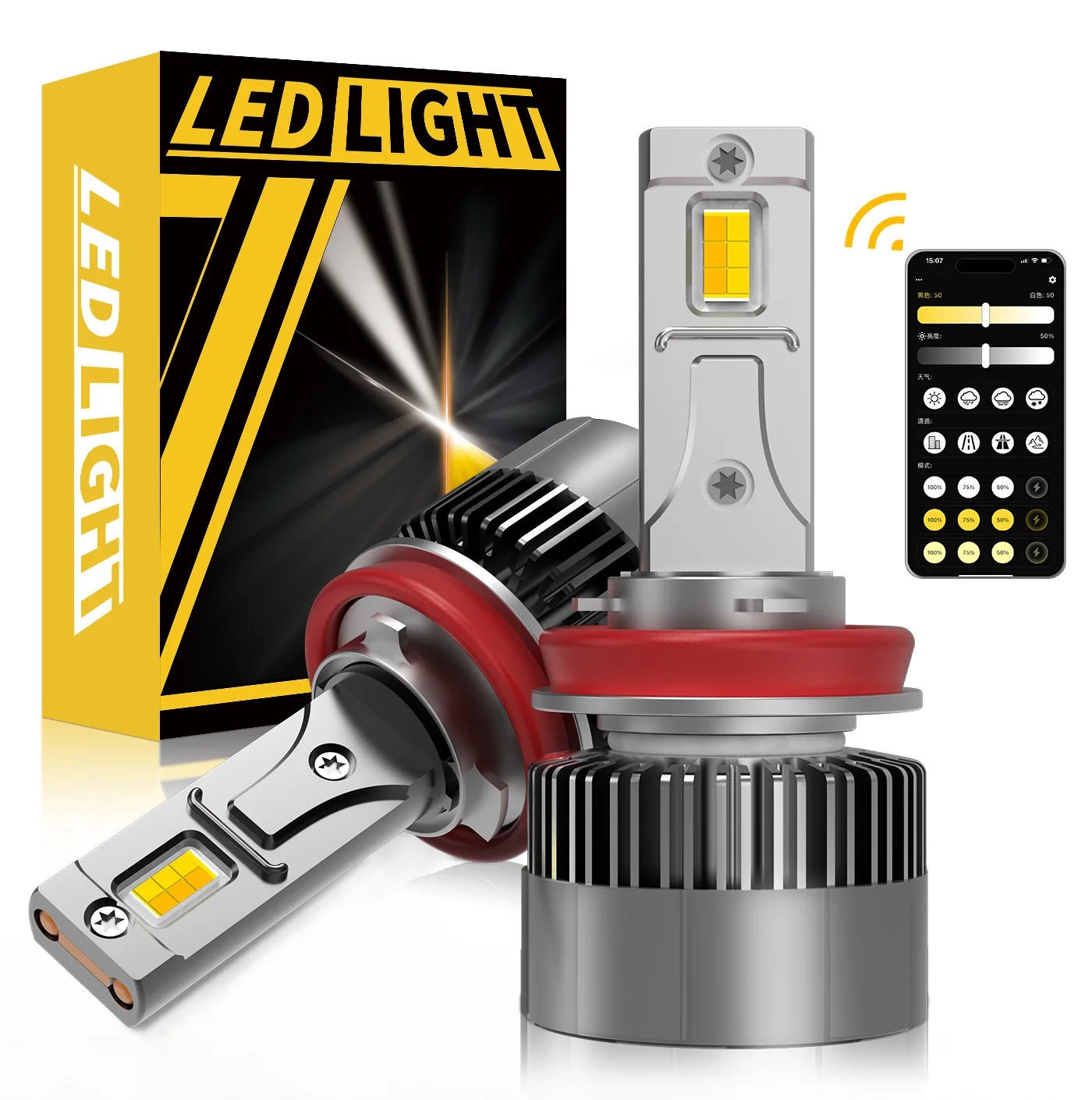 2 Stück CANBUS APP-Steuerbare H11 H9 H8 LED-Autoscheinwerferbirnen Mini Turbo Autolichter 3000K 4300K 6000K 3 Farben Nebelscheinwerfer MIT LÜFTER
