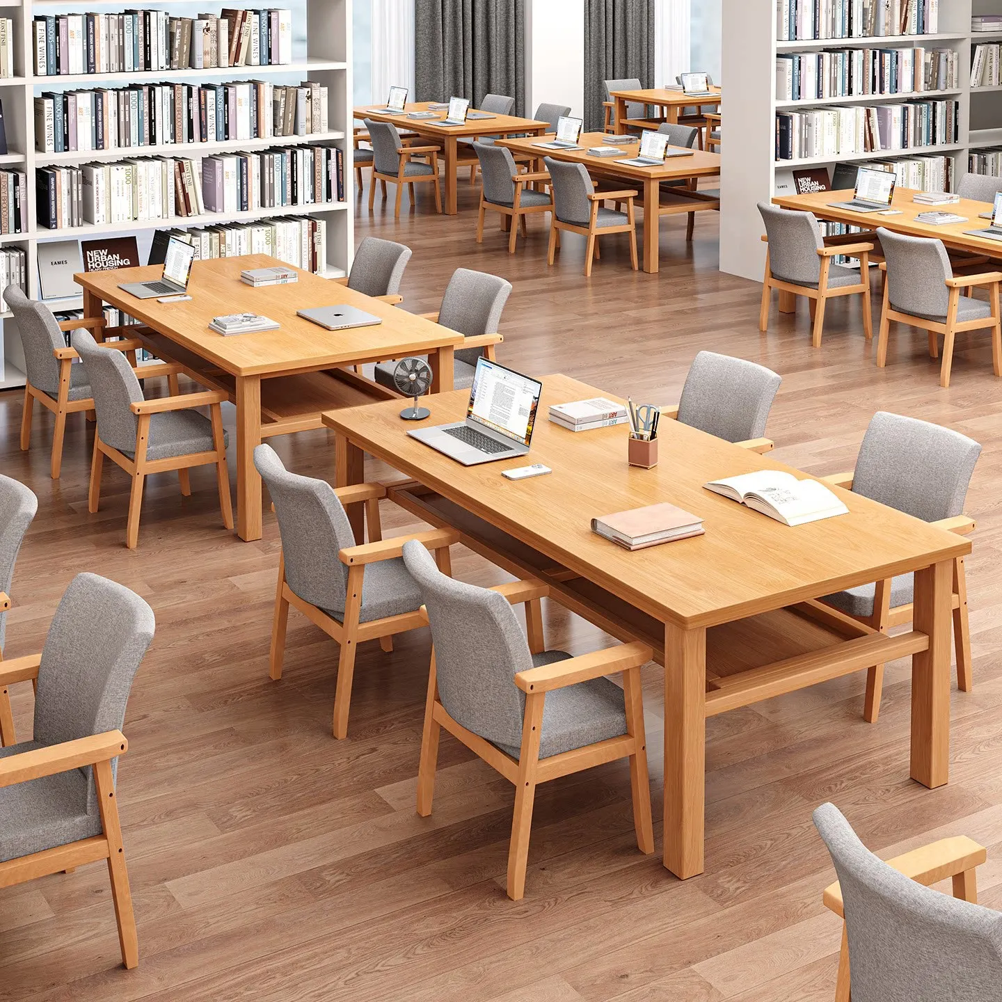 Solid wood library reading study room learning double-storey storage table