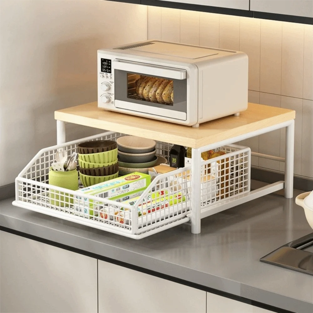 Multi-Functional With Drawers Microwave Stand Space Saving Countertop Storage Kitchen Organizer Multi-Appliance Rack Rice Cooker