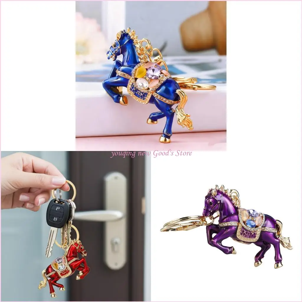 

57QA Versatile Horse Ring Rhinestones Keychain For Office Outings Casual Event