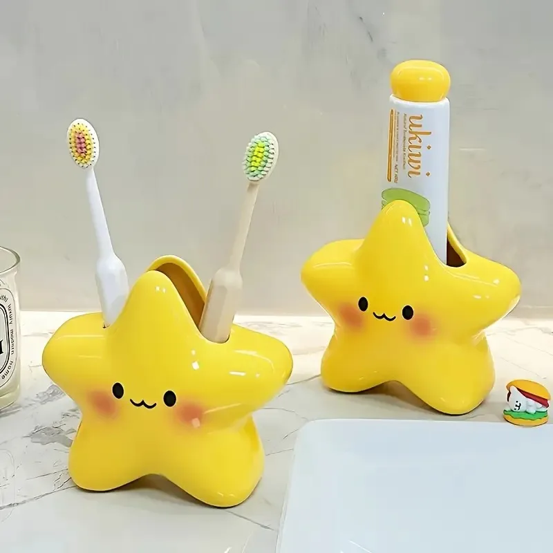 

1-20 шт., держатель для зубных щеток в форме звезды, керамический органайзер с 3 слотами, желтый органайзер для хранения в ванной комнате, электрическая ручная подставка для зубной щетки, зубной пасты