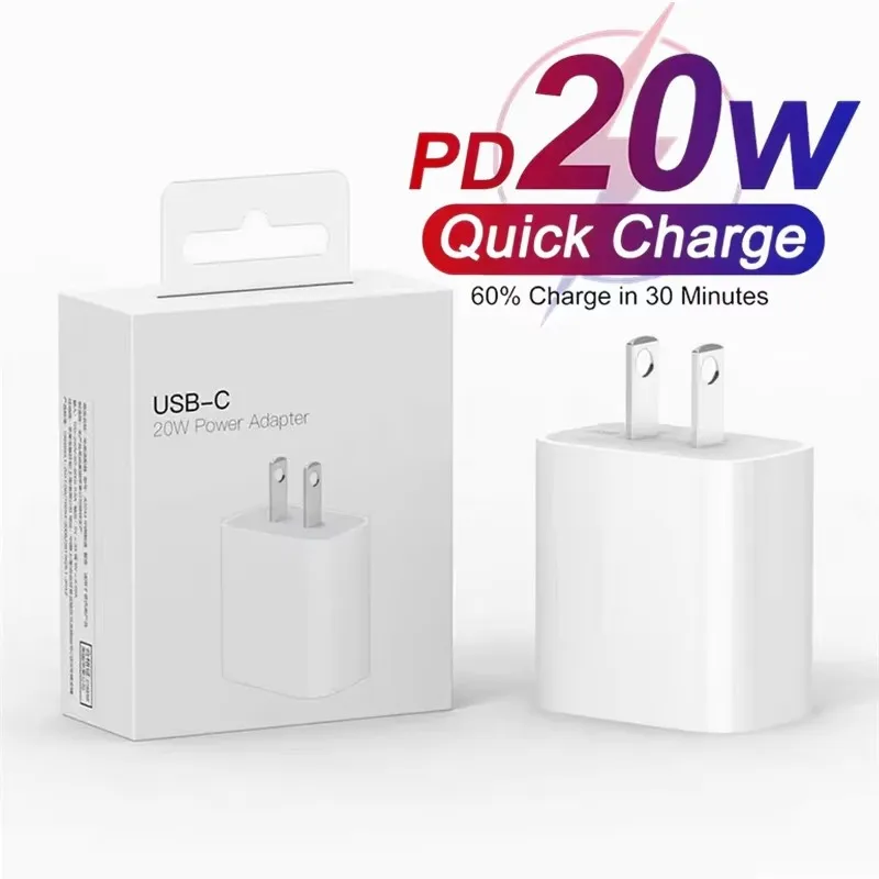 20W PD Fast Charging Wall Charger for iPhone 16 15 14 Plus 11 12 13 Pro Max X XR XS 8 US EU Plug Rapid USB-C Travel Charger Box