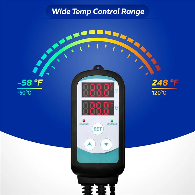 

ABGI-двойной цифровой регулятор температуры, вилка термостата, тепличный обогреватель для зеленого дома с цифровым контролем температуры