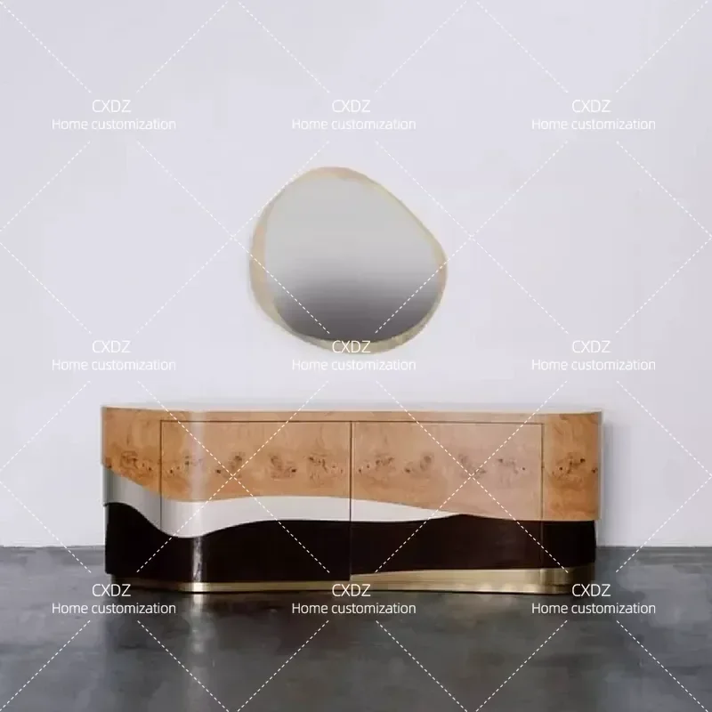 Modern Simple Wooden Floor to Ceiling TV Cabinet Living Room Storage Locker Audio Visual Cabinet Custom Furniture for Villa