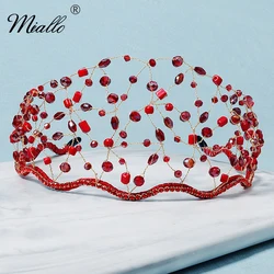 Handmade Red Crystal Crown Headbands for Women Hair Accessories Bridal Wedding Tiaras and Crowns Party Hair Jewelry Prom Gift