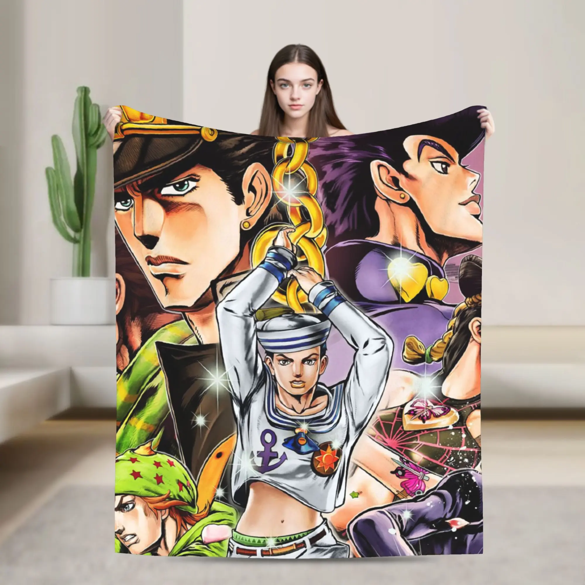 Jojo's Bizarre Adventure Knitted Blankets Anime No Kimyou Na Bouken Flannel Throw Blankets Home Couch Personalised Bedspreads