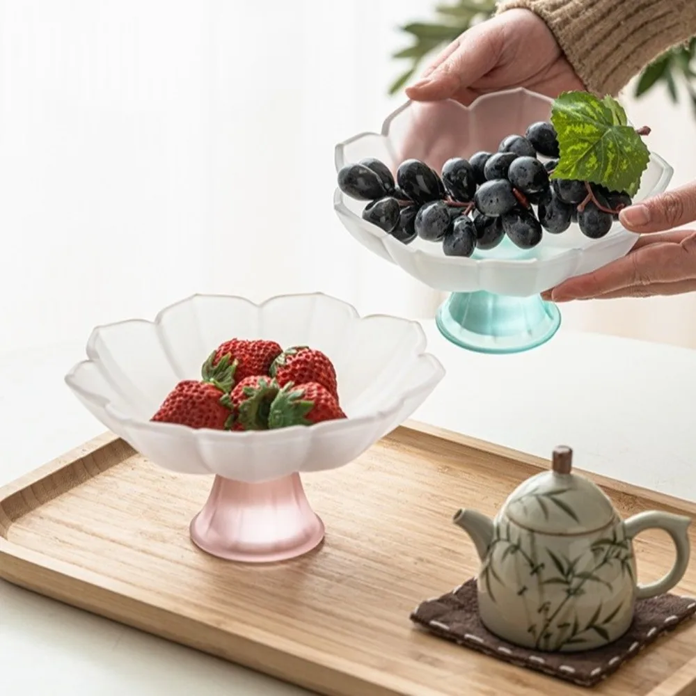 

Multi-Purpose Lotus Shaped Fruit Plate Glass Delicate Tea Point Plate Matte Texture Coffee Table Tray Home Decor