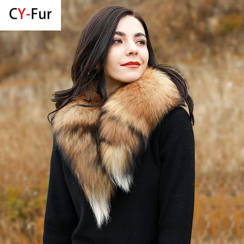 Genuine natural fox fur scarf furry classic Drawstring fox tail Winter Women Men Natural Fur Collar Neck Warmer fur collar 90 cm