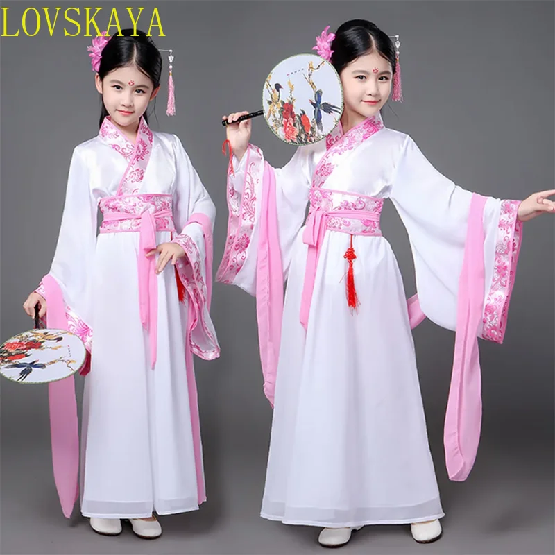 Roupa hanfu tradicional chinesa para menina, estilo étnico retrô elegante e elegante, roupa de rua casual