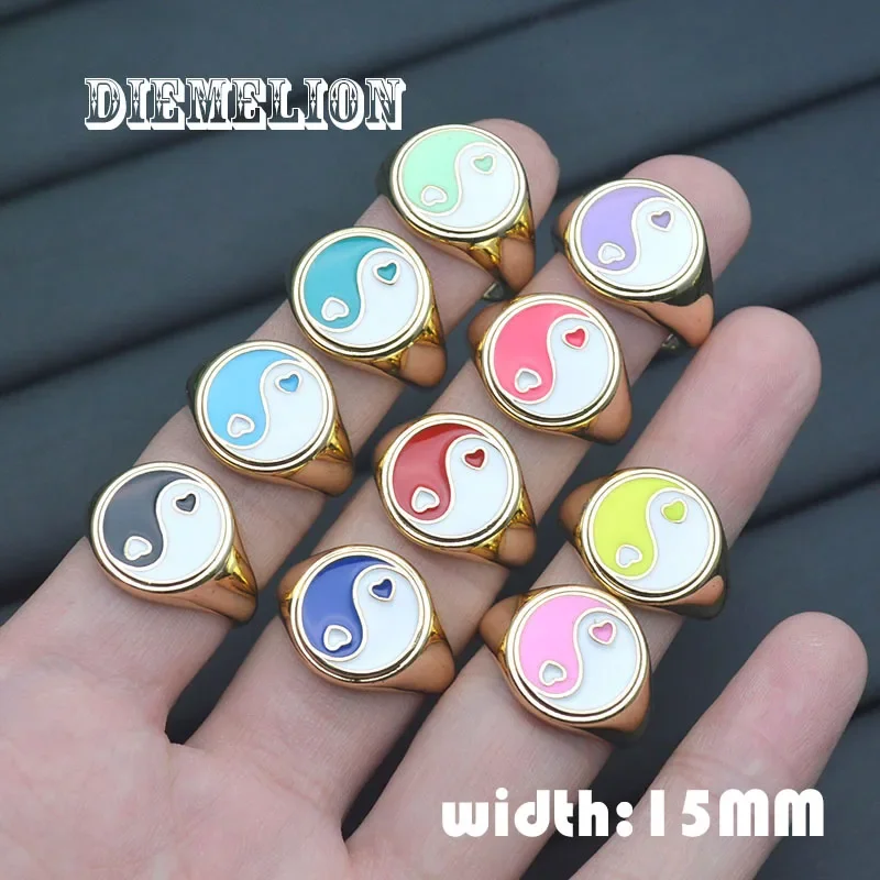 10pcs Colorful Enamel Tai Chi Yin Yang Rings for Women Trendy Vintage Punk Gossip Adjustable Finger Ring Party Jewelry