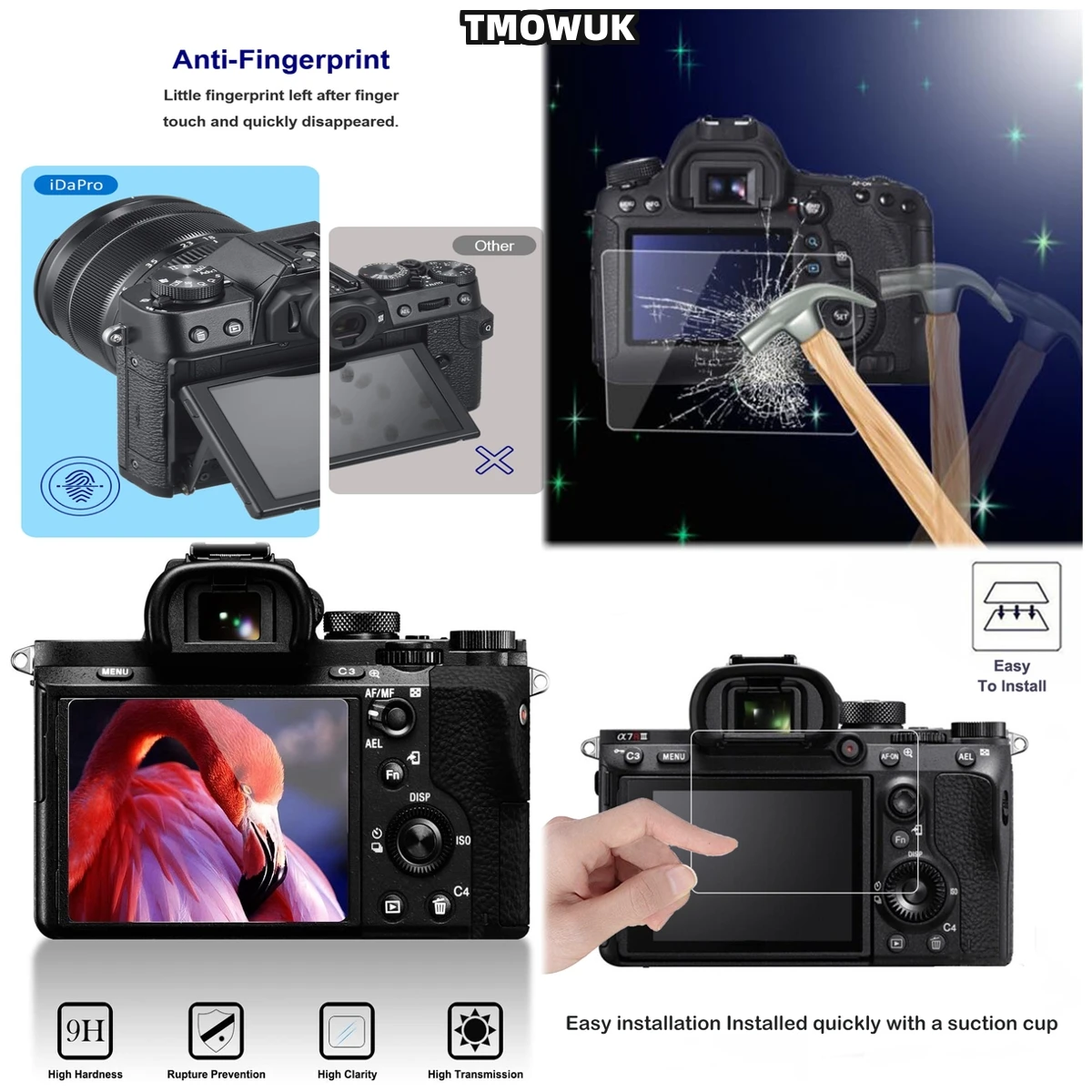 

For A9 A9II A7RII A7RIII A7R4 A7R4A A7SMII HD Clear Anti-Scratch Tempered Glass Screen Protector Film