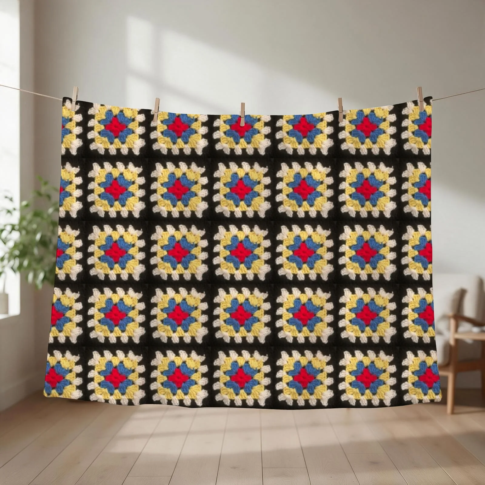 Primary colours granny square Throw Blanket Beach Extra Large Throw Soft Beds Blankets For Baby Blankets