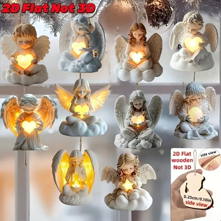 1/5/10/20/50/100pcs 2D Design, 10-Piece Christmas Series: Eternal Angel Image Design, Handcrafted Wooden Amulet Pattern for the