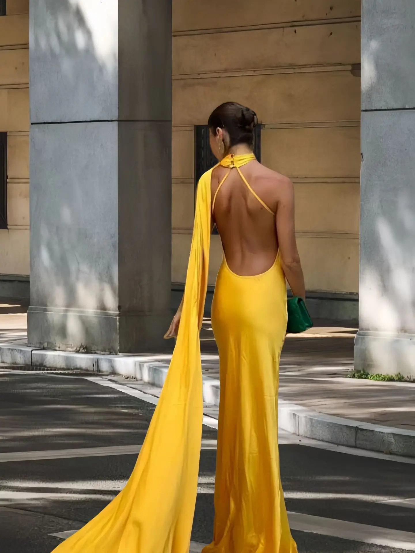 Elegancka sukienka maxi z satynową wstążką, wiązana na szyi, damska, bez pleców, z odkrytymi ramionami, bez rękawów, na imprezę, wieczorowa, lato 2025