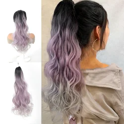 Synthetic Women's 22 inch large grab clip Purple gradient Curl Ponytail, grab clip gradient Purple water ripple ponytail