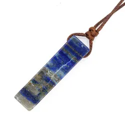 Crystal Cuboid Pendant Natural Amethyst Lapis Lazuli Green Aventurine Quartz Stone Pendant Adjustable Rope Chain Women Necklace