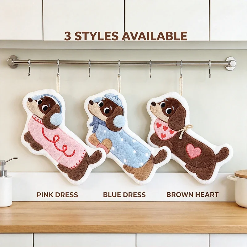 Cute Cartoon Dog Shaped Hand Towel Super Absorbent Quick Dry Soft Towel for Bathroom Kitchen Home Hand Cleaning Daily Use