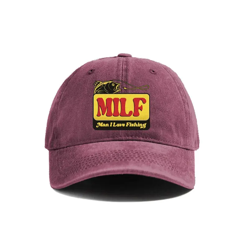 MILF Man I Love Fishing Baseballkappe Vintage Distressed Dad Hats Herren Outdoor Verstellbare Passform Mütze Design Trucker Cap – Detail 2