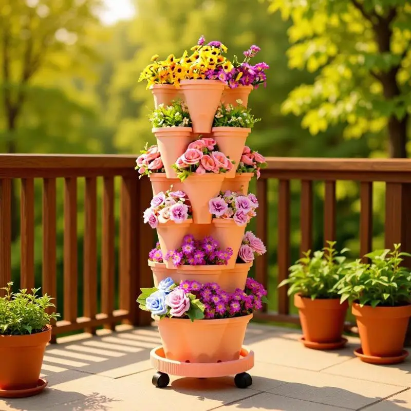 New Vertical Tower Stackable FlowerPot Plastic Movable Casters Multi-layer Strawberry Planter Tower Home Garden Gift