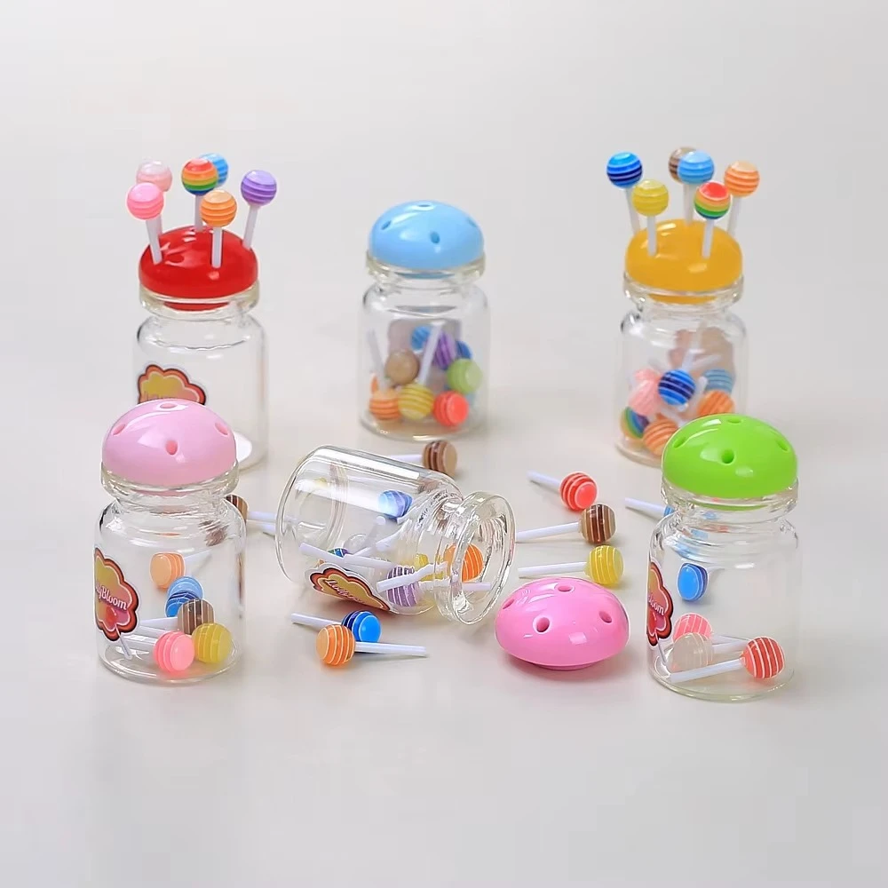 Rainbow Lollipop Jar DIY Play Food 6 Colors Lid Options + 10 Random Color Lollipops per Jar Candy Container
