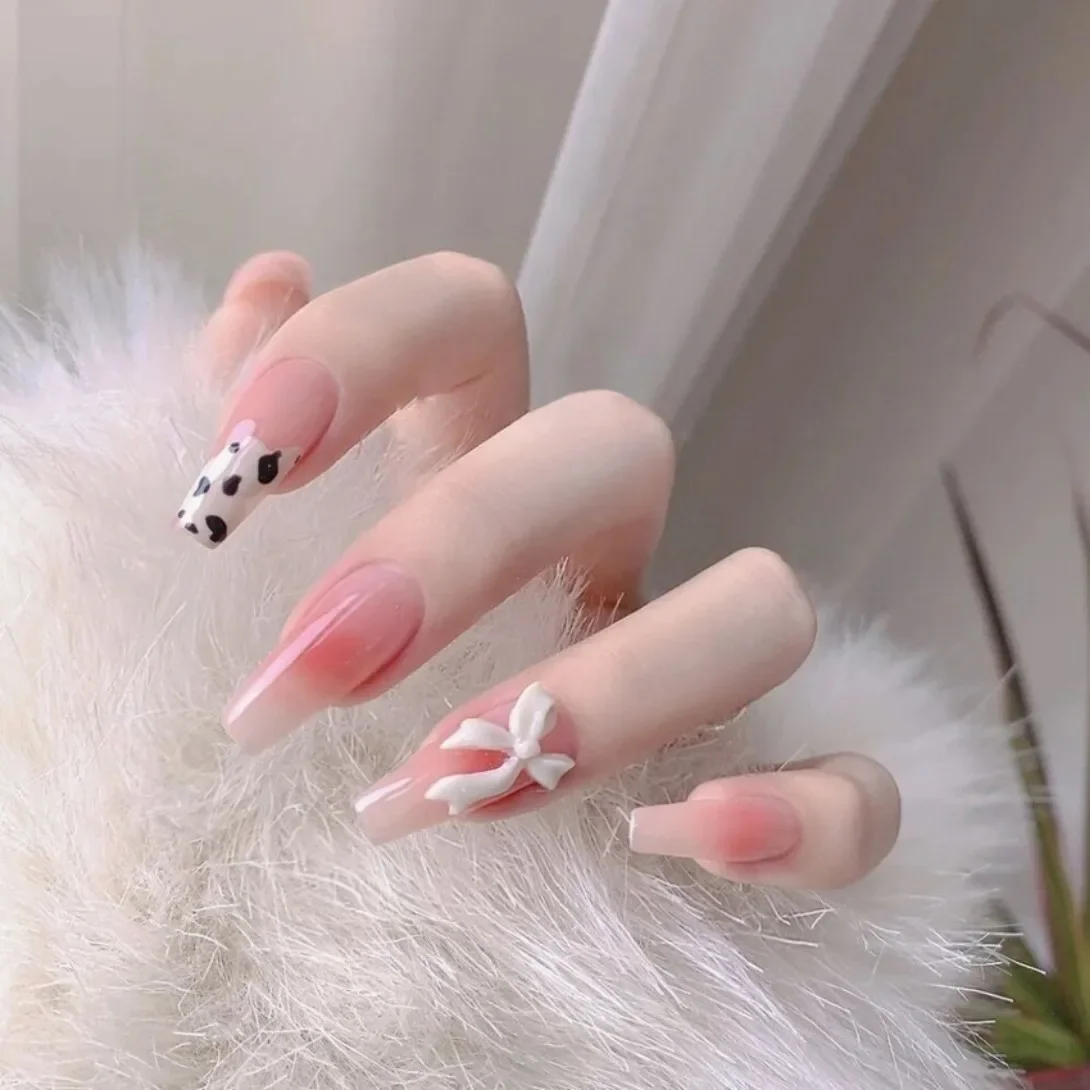 24 pçs artificial acrílico arte do prego unhas falsas cabeça quadrada pó branco gradiente com diamantes imprensa removível em unhas dicas falsas