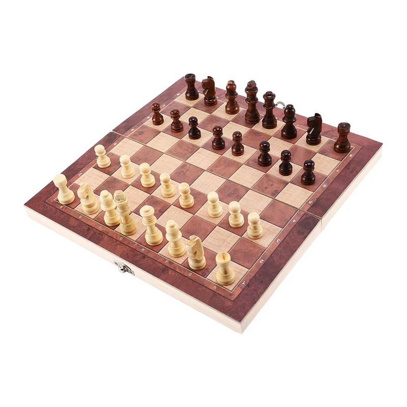 A45U 2X 3 In 1 Wooden International Chess Set Board Travel Games Chess Backgammon Draughts Entertainment
