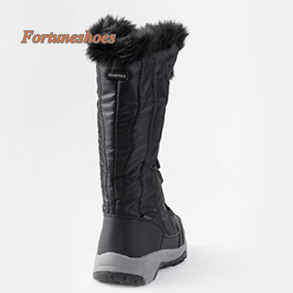 Botas femininas com faixa elástica, bico redondo, patchwork, joelho alto, salto grosso, moda casual, 2021, mais novo, outono/inverno, botas de neve