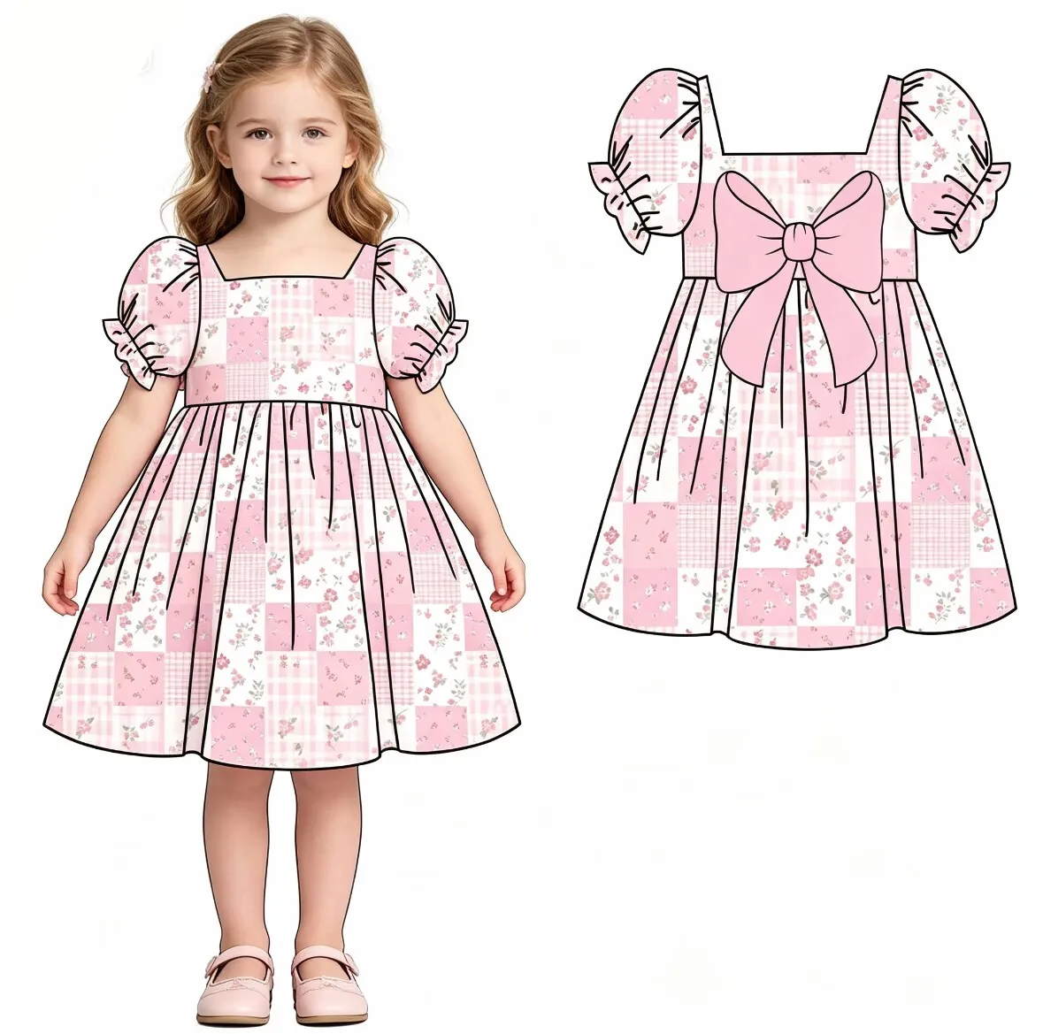 Summer New Big Back Bow Flower and Strawberry Print Baby Girl Boutique Dress Wholesale and Retail