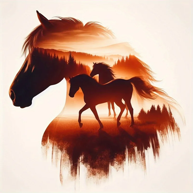 

2025 New Arrival 5D Diamond Abstract Horse Landscape Picture DIY Mosaic Full Round Diamond Embroidery Craft Home Decor Gift